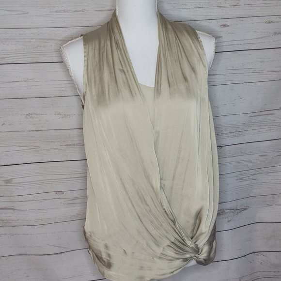 Kenneth Cole Soft Tan Sleeveless Wrap Knot Blouse - Picture 1 of 8